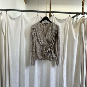 Express Women's Taupe Patterned Wrap Blouse